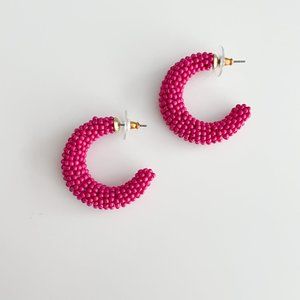 J. Crew Chunky Beaded Hoop Earrings (Fuchsia)